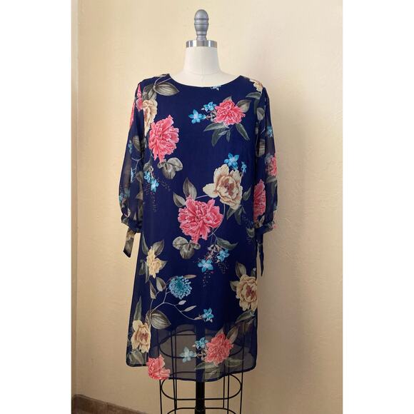 Sweet Pea New York & Company Stacy Frati Dress Size S Blue Floral Shift Mini - Picture 2 of 8